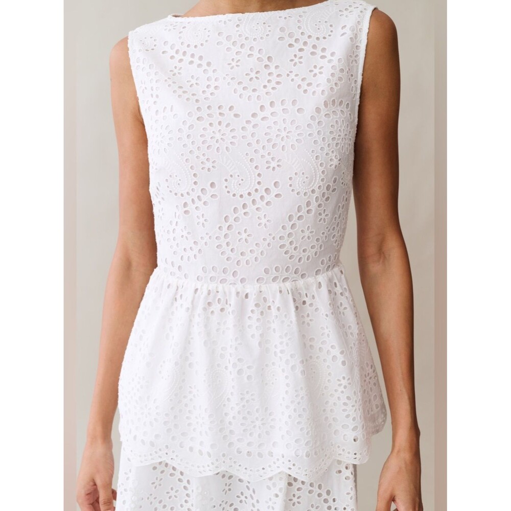 Few Moda Pilar Cotton Eyelet Peplum Top White Sleeveless NWT Size 4